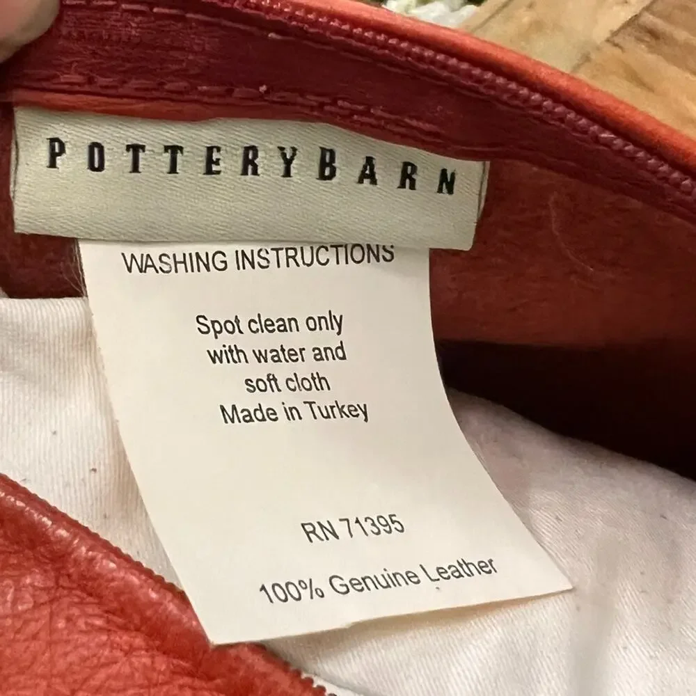 Pottery Barn Throw Pillow 17 x 17in 100% Genuine Leather Burnt Orange Color